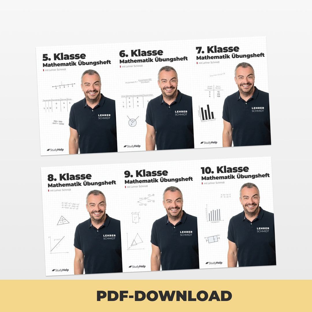 Mathematik Übungshefte Set für die SEK 1 by Lehrer Schmidt | StudyHelp Verlag.