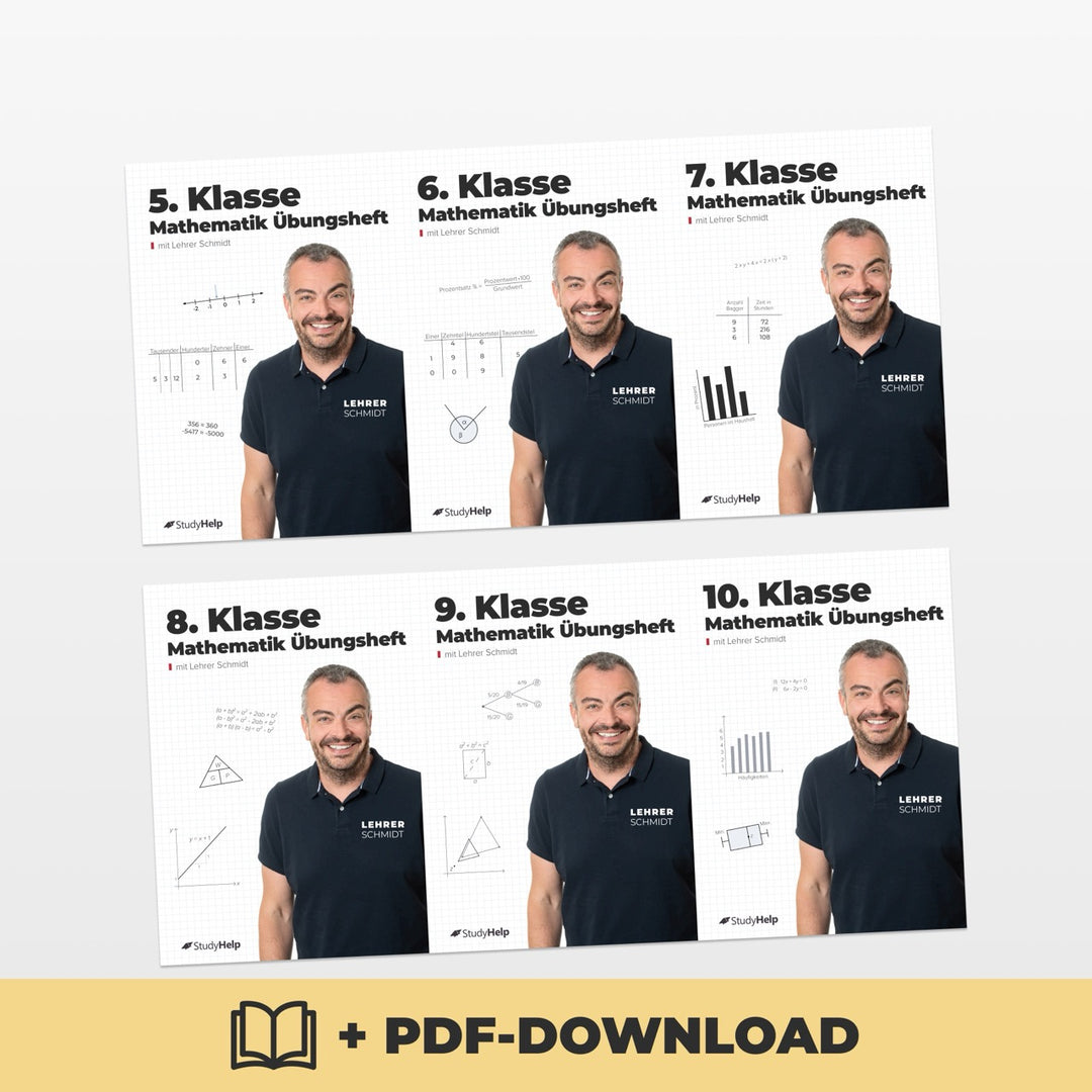 Mathematik Übungshefte Set für die SEK 1 by Lehrer Schmidt | StudyHelp Verlag.