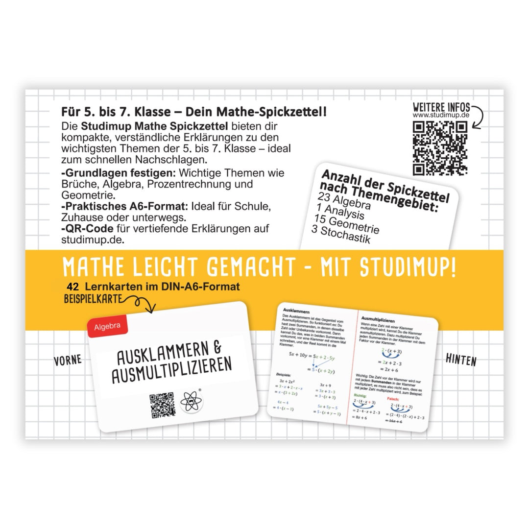 Mathe Spickzettel A6 Pro: Lernkarten für die 5.-7. Klasse | Studimup.