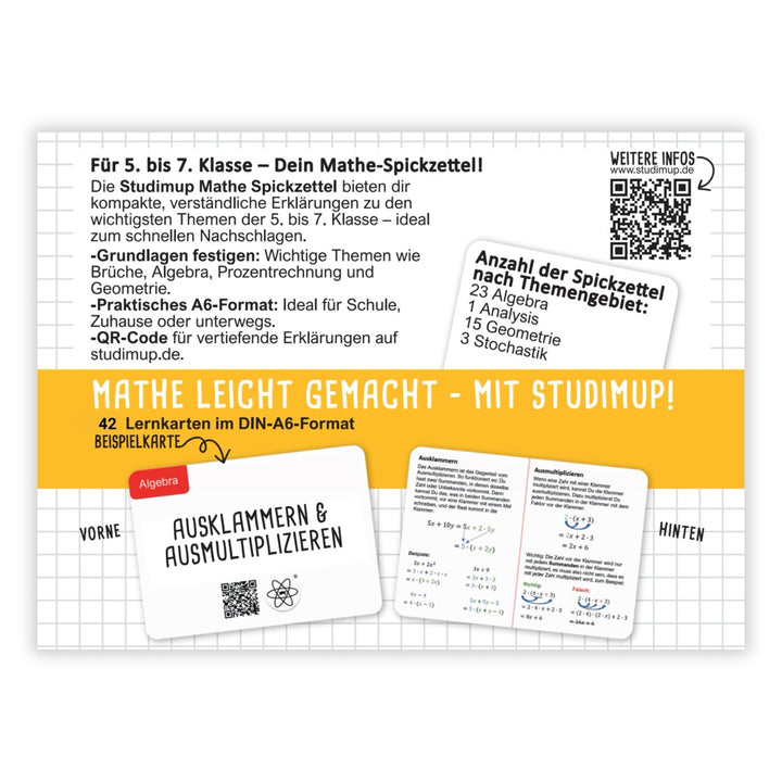 Mathe Spickzettel A6 Pro: Lernkarten für die 5.-7. Klasse | Studimup.