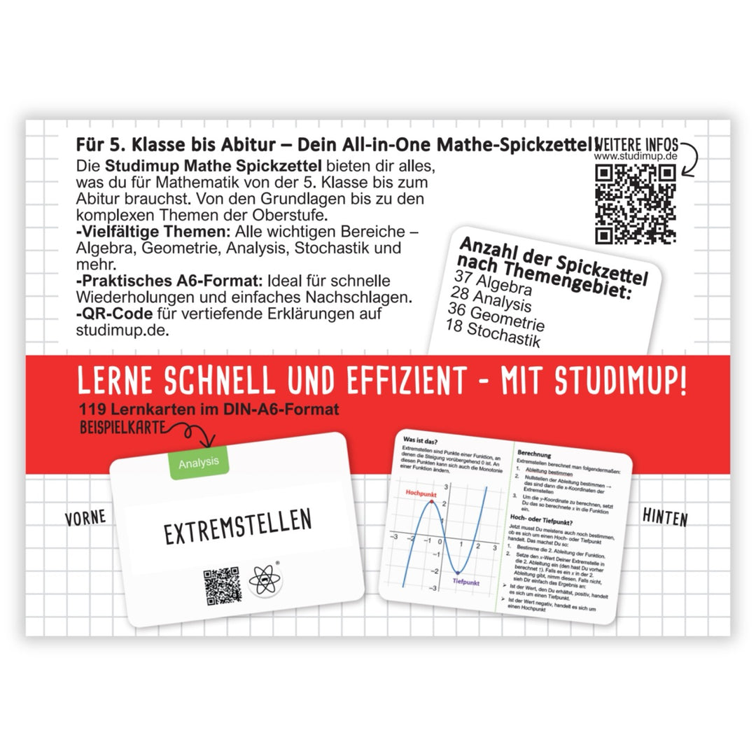 Mathe Spickzettel A6 Pro: Lernkarten für das Gymnasium | Studimup.