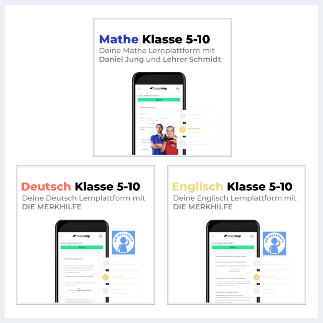 Hauptfächerset Onlinekurse für die 5.-10. Klasse | StudyHelp Verlag.