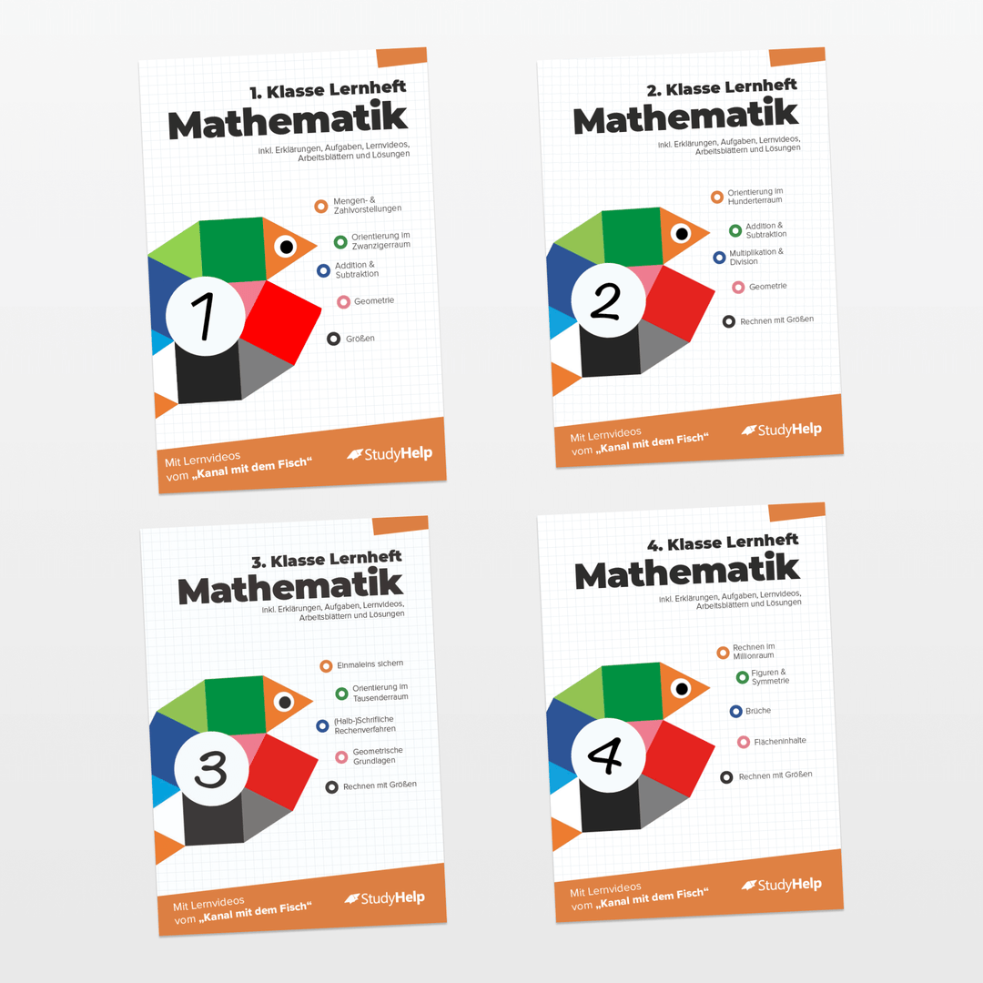 Mathe Grundschule Lernhefte Set - Der Kanal mit dem Fisch | StudyHelp Verlag.