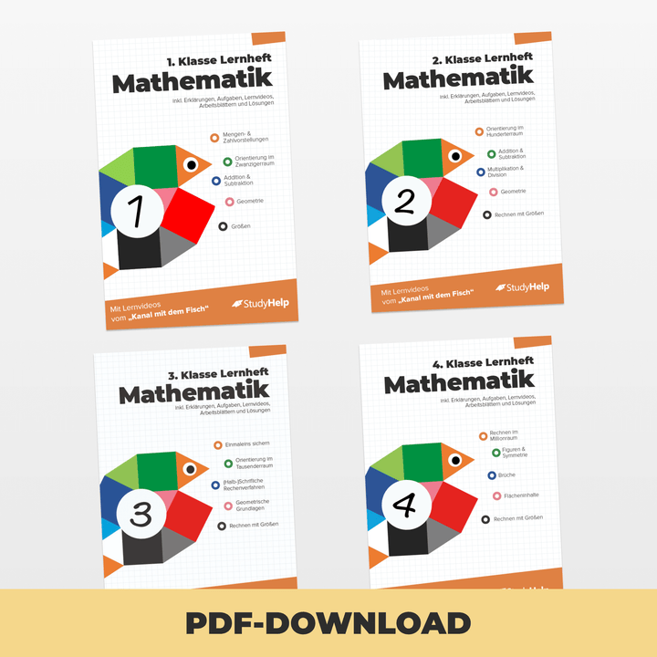 Mathe Grundschule Lernhefte Set - Der Kanal mit dem Fisch | StudyHelp Verlag.