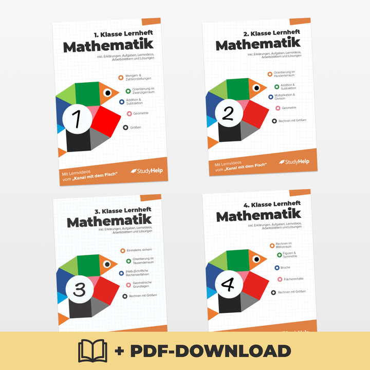 Mathe Grundschule Lernhefte Set - Der Kanal mit dem Fisch | StudyHelp Verlag.