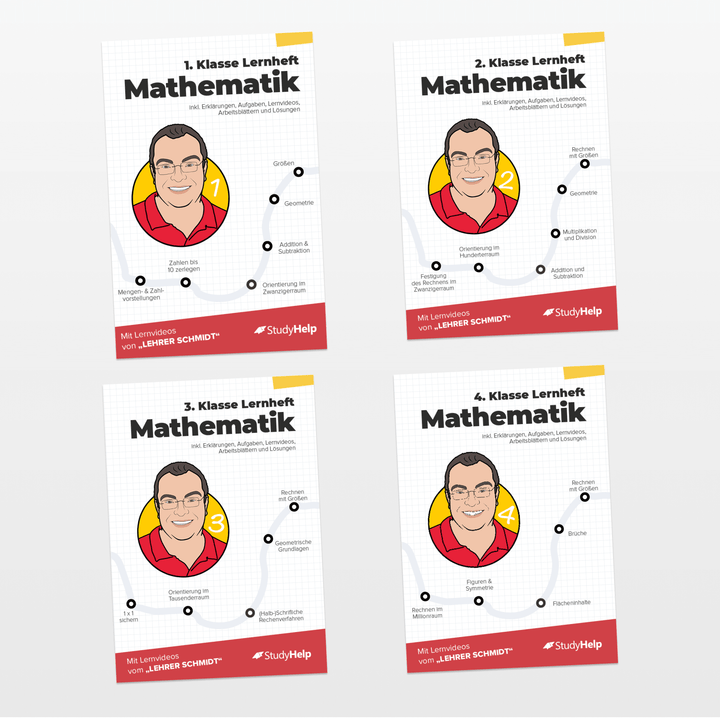 Mathematik Lernhefte Set für die Grundschule by Lehrer Schmidt | StudyHelp Verlag.