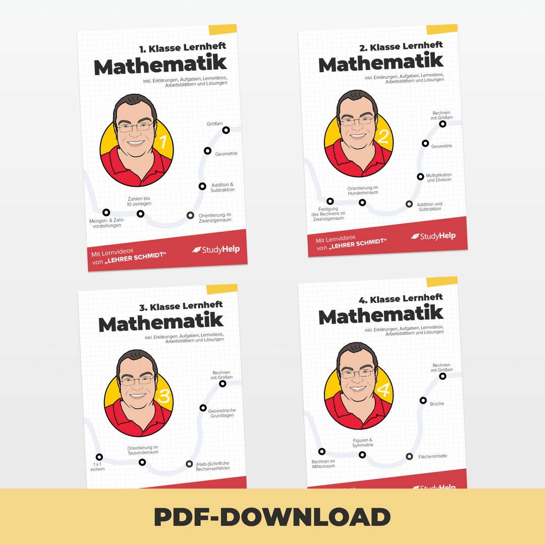 Mathematik Lernhefte Set für die Grundschule by Lehrer Schmidt | StudyHelp Verlag.