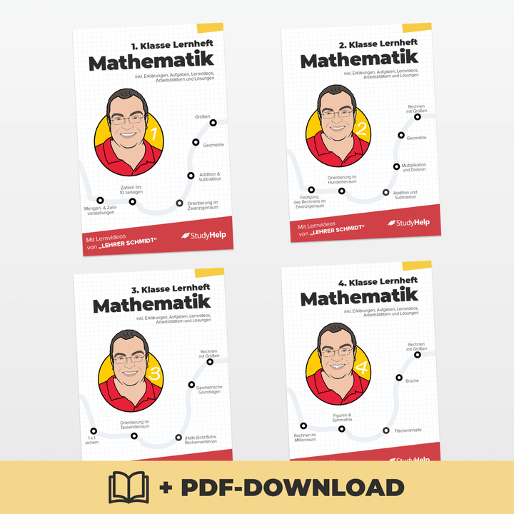 Mathematik Lernhefte Set für die Grundschule by Lehrer Schmidt | StudyHelp Verlag.
